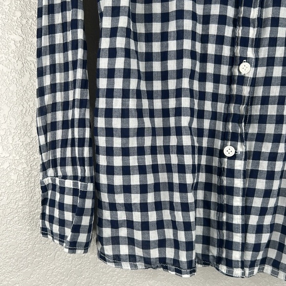 J. Crew Navy Blue & White Gingham Check Print Long Sleeve Button Down Top Size S - Picture 3 of 7